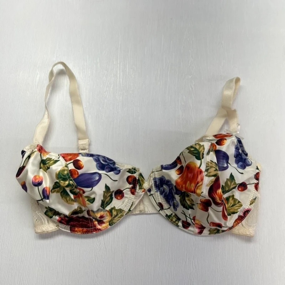 Floral Satin Underwire Bra in Cream with Multicolor Print